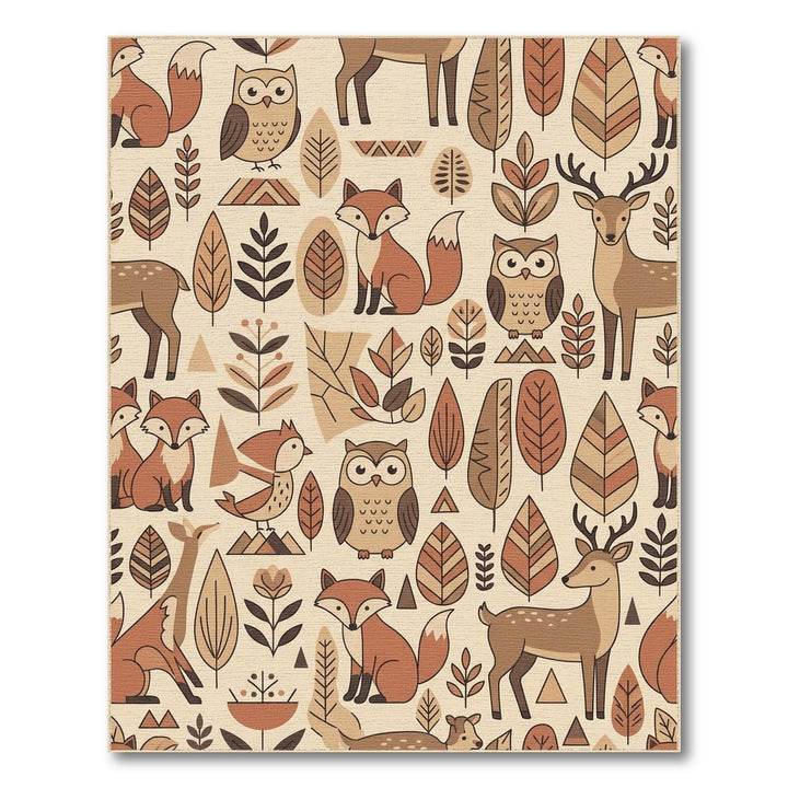 Woodland Creatures Forest Leaves Amber Tones Rug
