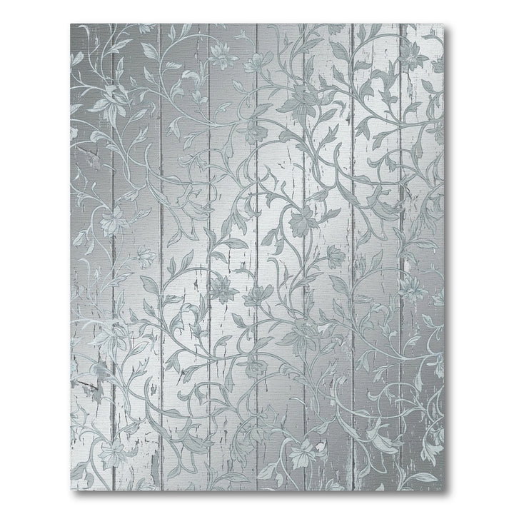 Distressed Silver Floral Vine Wood Grain Rug