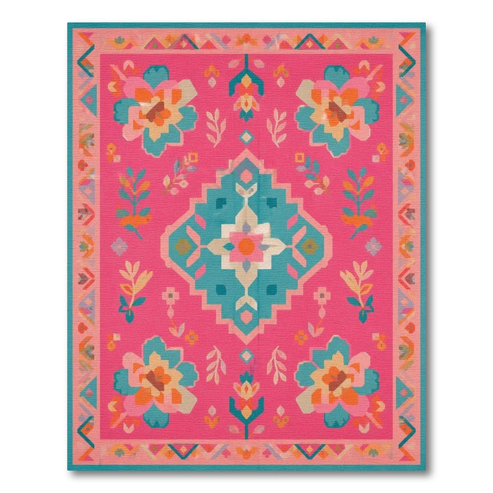 Pink Boho Floral Geometric Area Rug