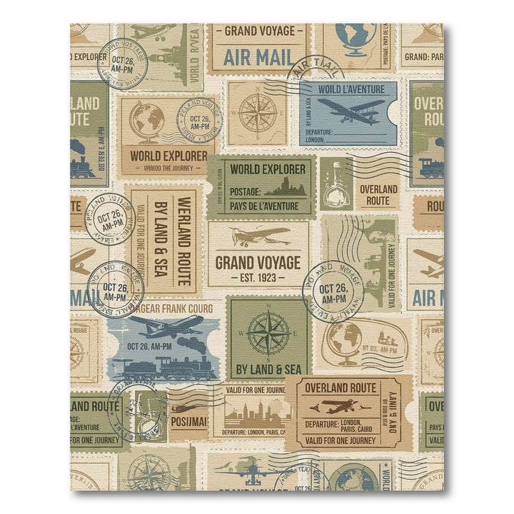 Vintage Travel Stamp Collage Rug