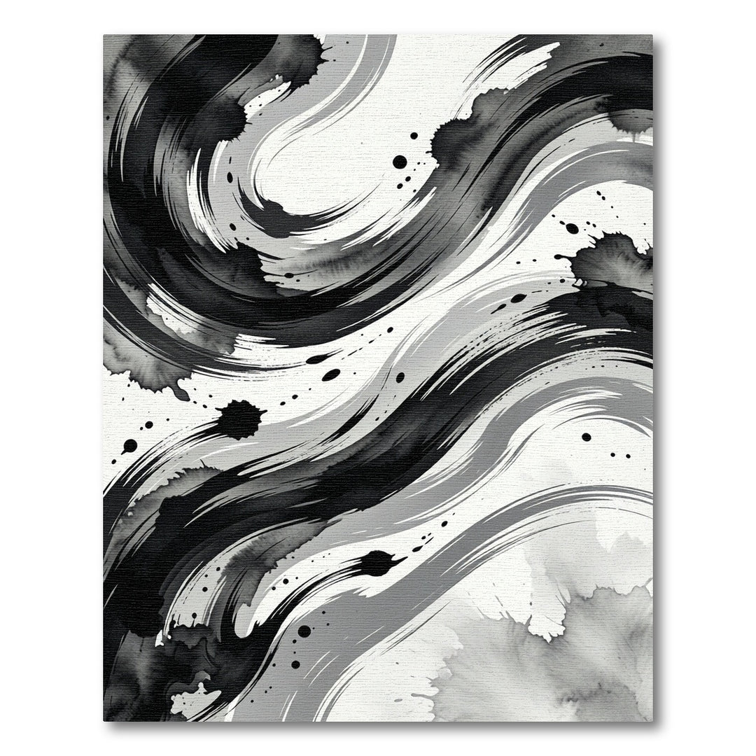 Bold Black Ink Wash Swirl Rug