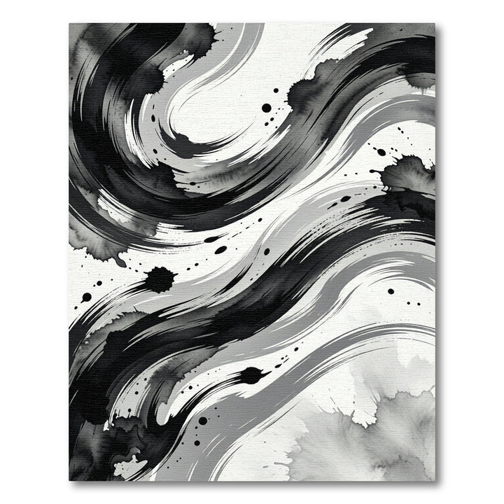 Bold Black Ink Wash Swirl Rug