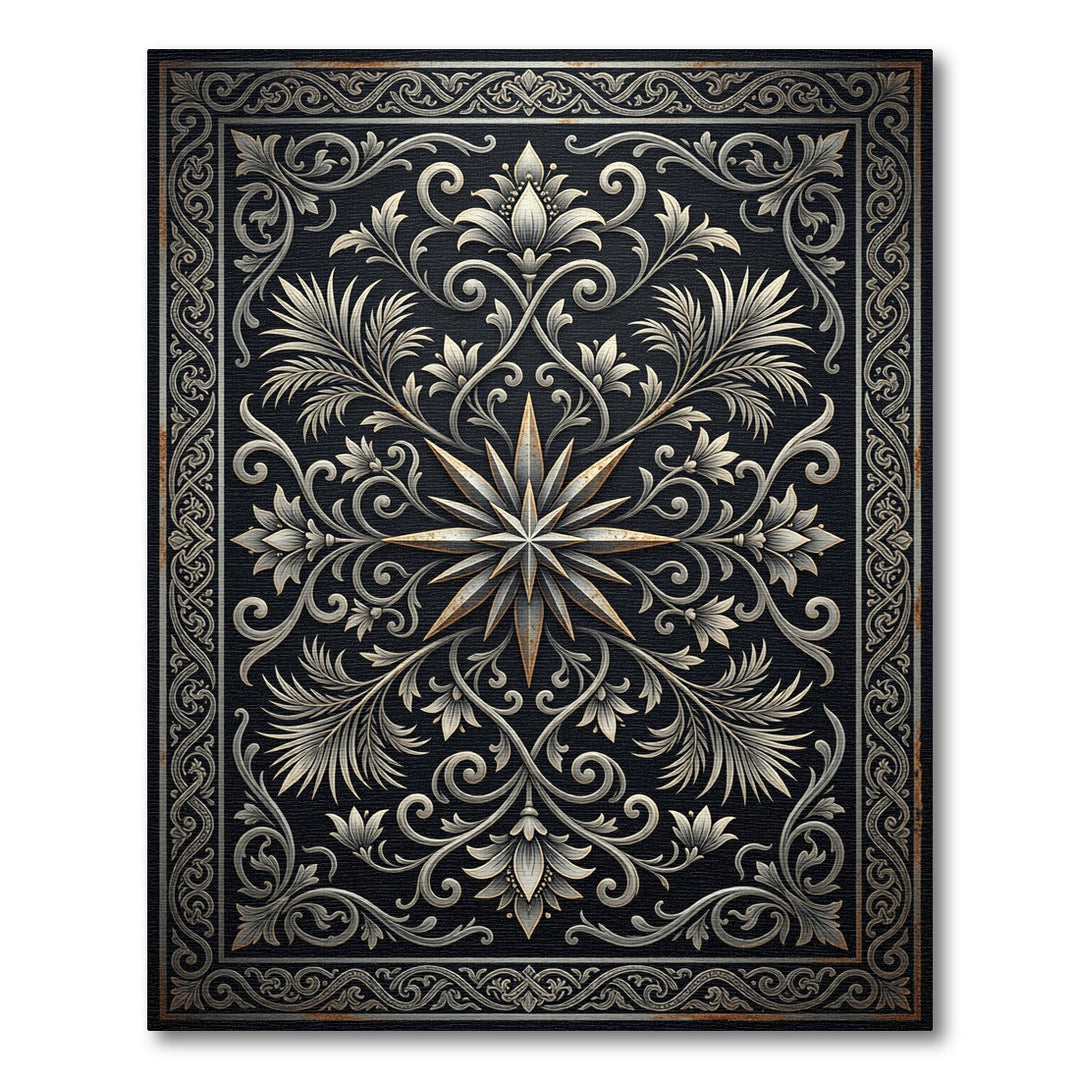Antique Silver Starburst Floral Rug