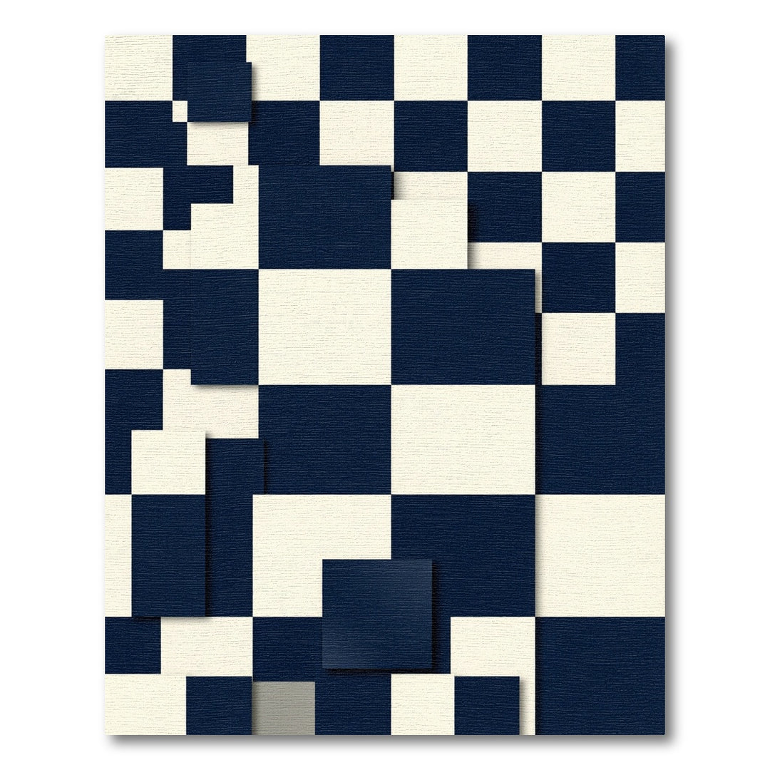Deep Blue Cream Checkerboard Overlap Rug
