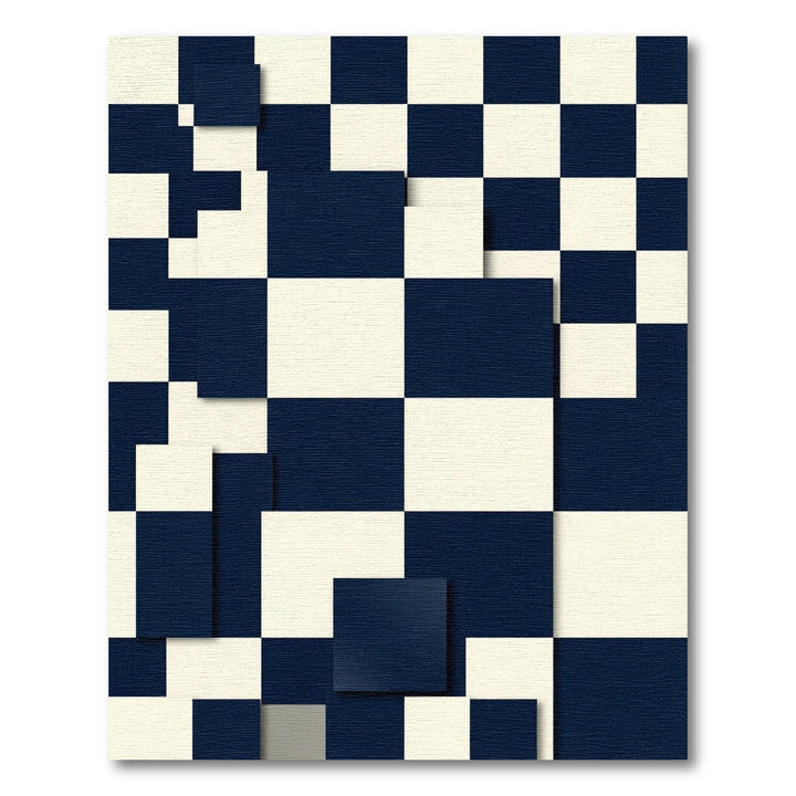 Deep Blue Cream Checkerboard Overlap Rug