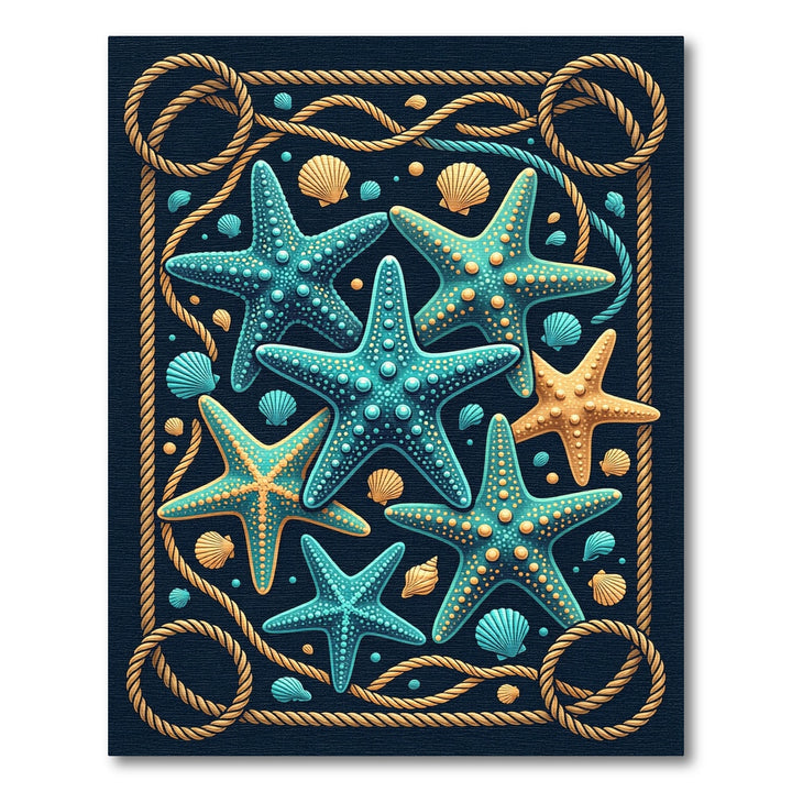 Nautical Starfish Seashell Rope Arrangement Rug