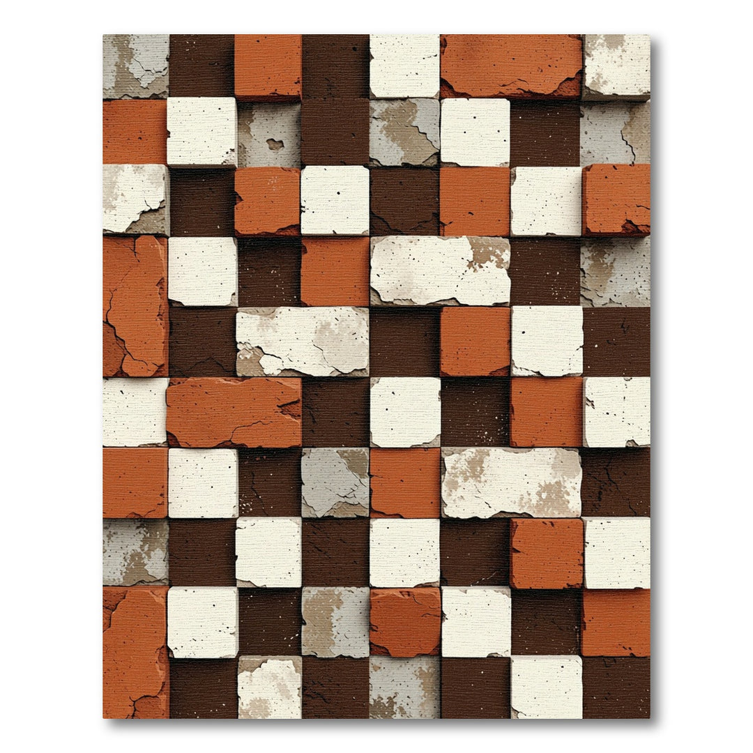 Terracotta White Brown Block Illusion Rug