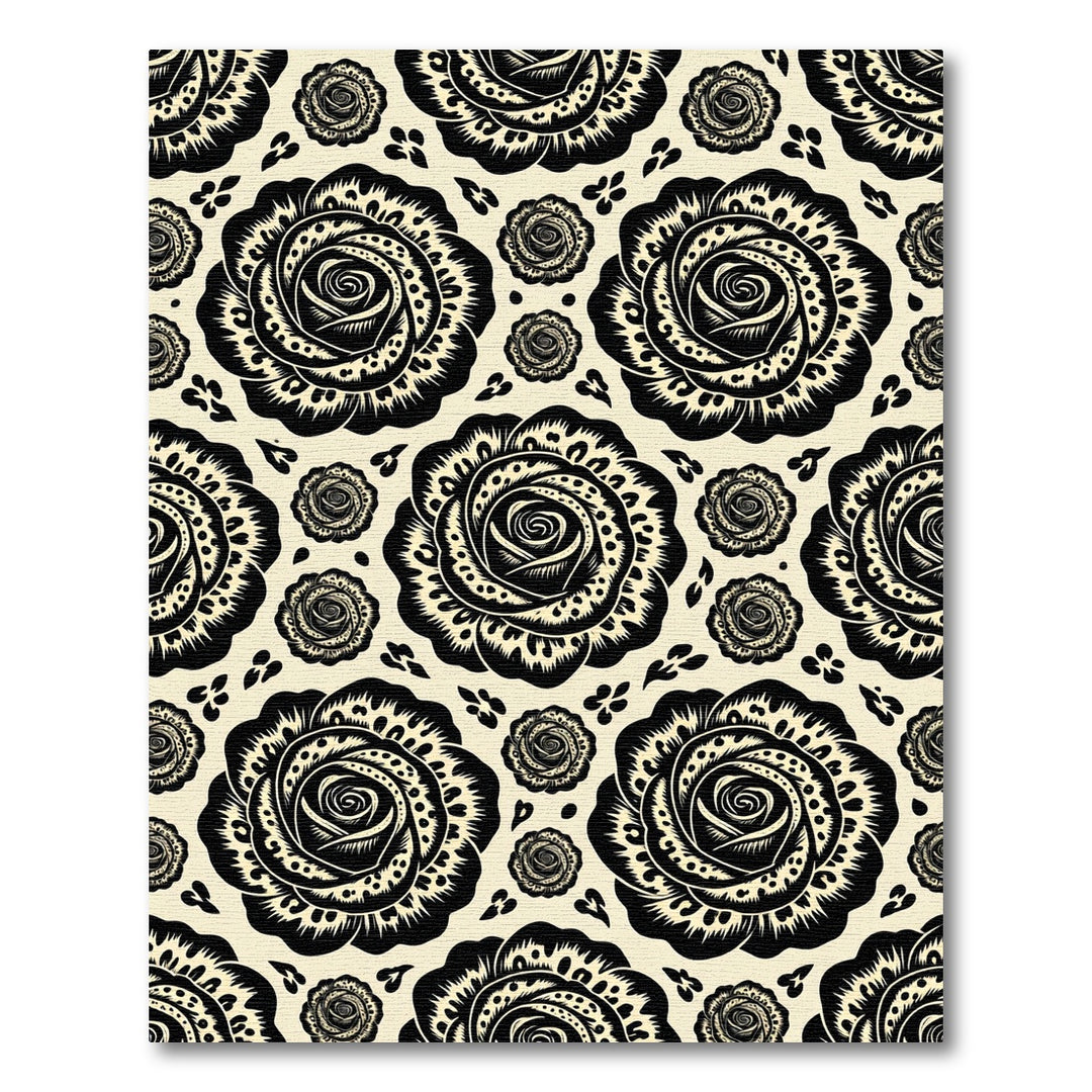Elegant Black Rose Floral Rug