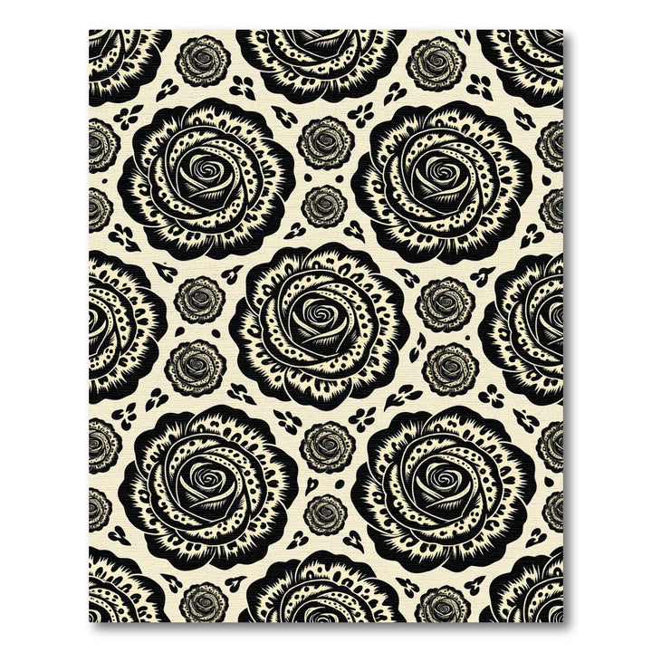 Elegant Black Rose Floral Rug