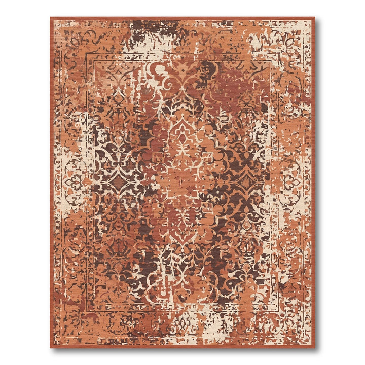 Distressed Terracotta Floral Medallion Rug