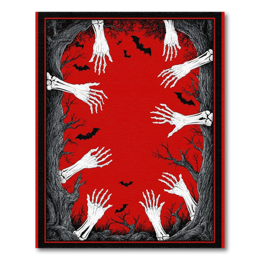 Spooky Skeleton Hands Red Area Rug