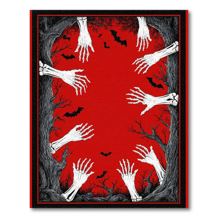 Spooky Skeleton Hands Red Area Rug