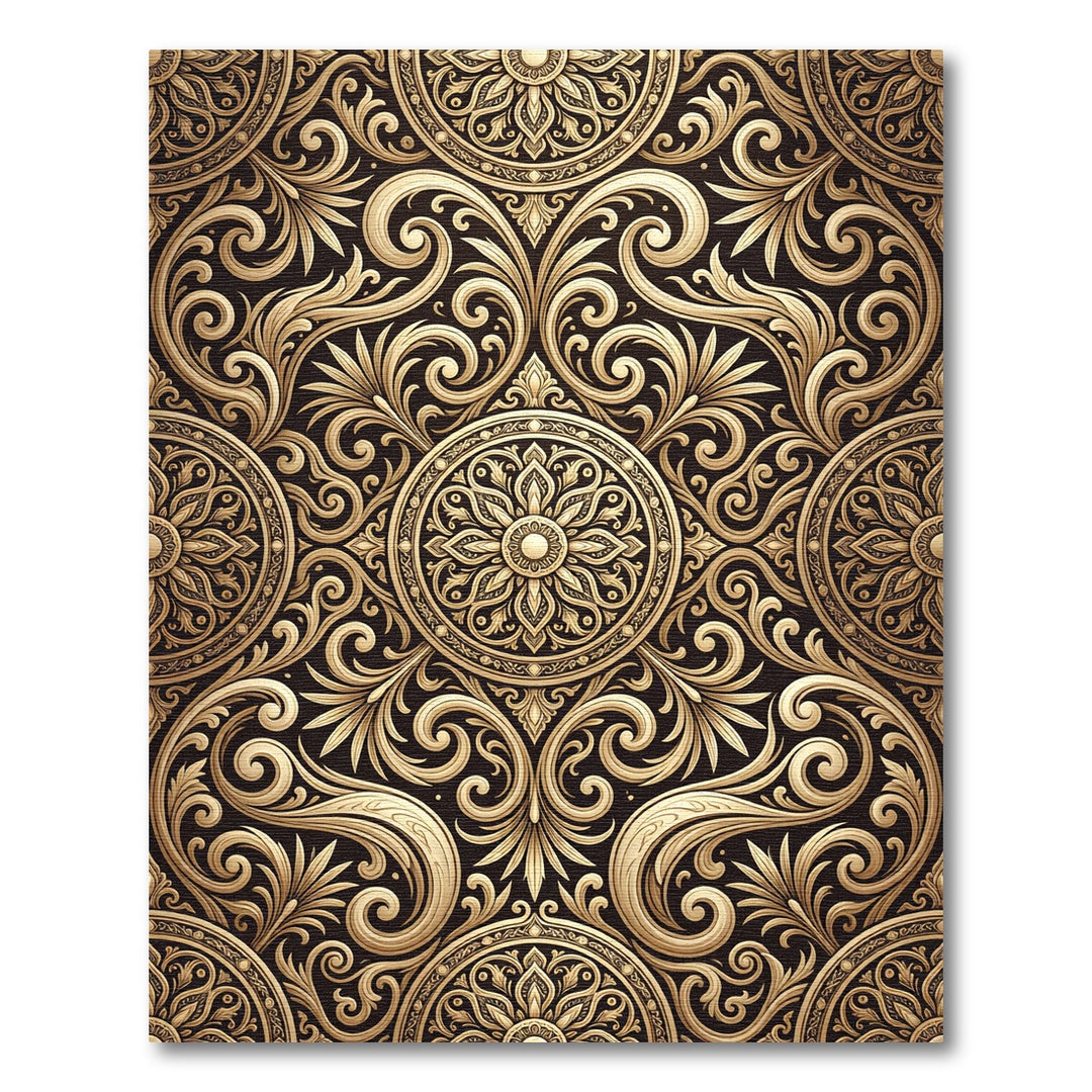 Ornate Gold Medallion Filigree Rug