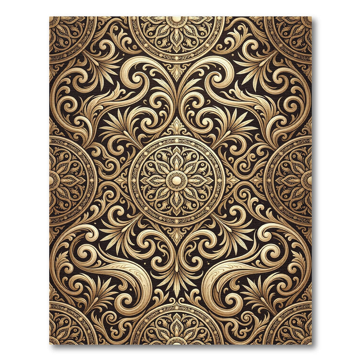 Ornate Gold Medallion Filigree Rug