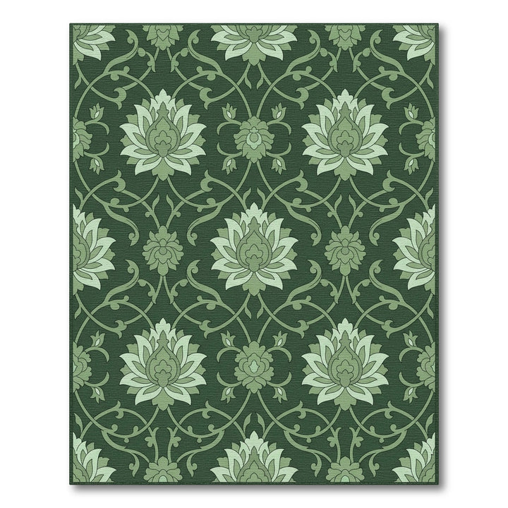 Deep Forest Green Floral Vine Rug