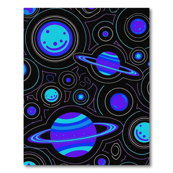 Cosmic Blue Purple Planet Rings Rug