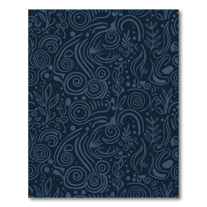 Dark Blue Swirl Botanical Whimsical Rug