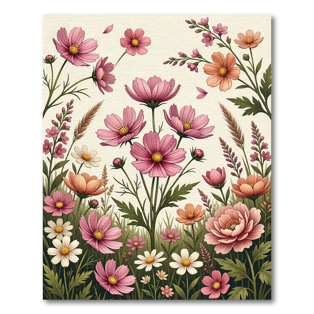 Pink and Peach Cosmos Floral Garden Rug
