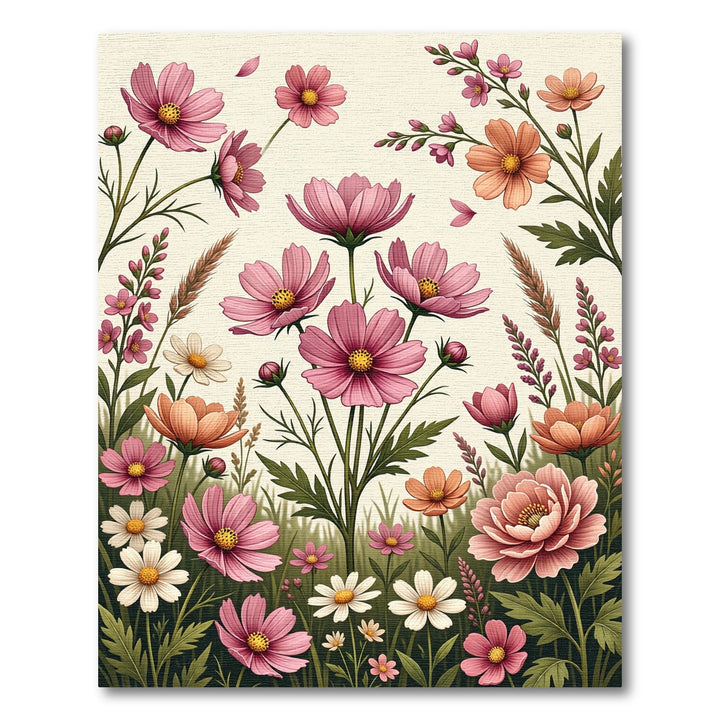 Pink and Peach Cosmos Floral Garden Rug