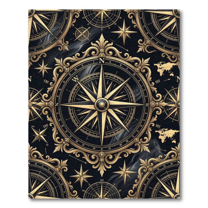 Antique Golden Nautical Compass Rug