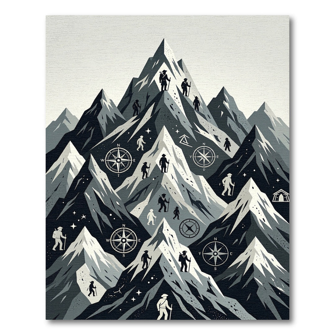 Monochromatic Mountain Hikers Compass Rug