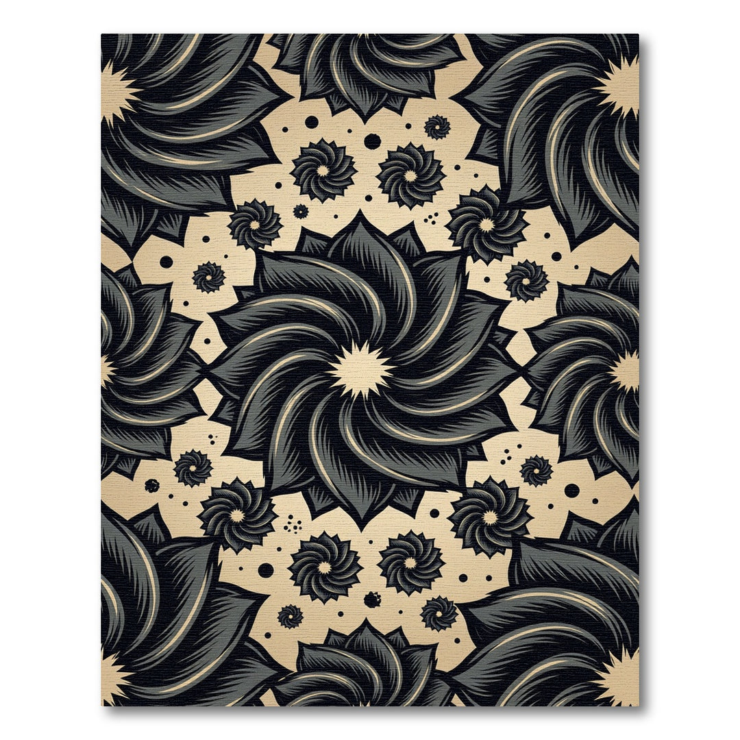 Dark Floral Swirls Cream Rug