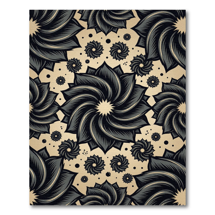 Dark Floral Swirls Cream Rug