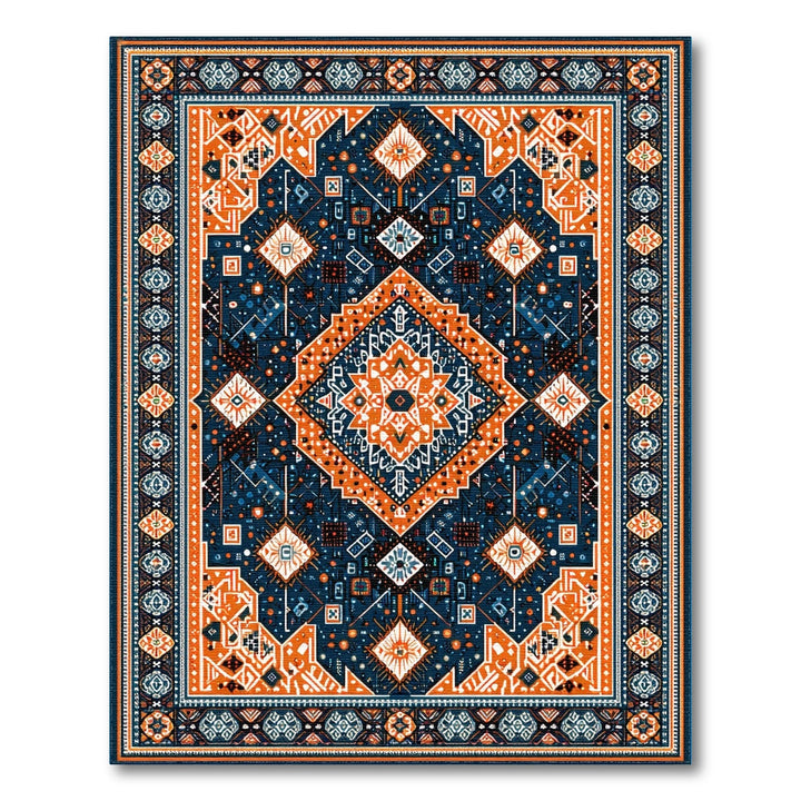 Navy Orange Geometric Area Rug
