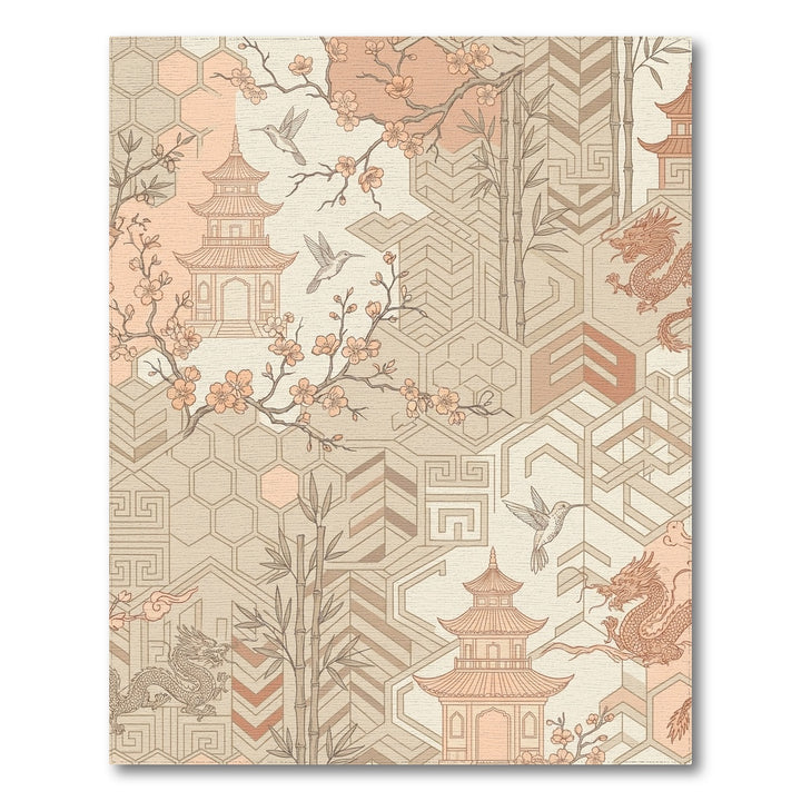 Nectarine Peach Pagoda Dragon Collage Rug