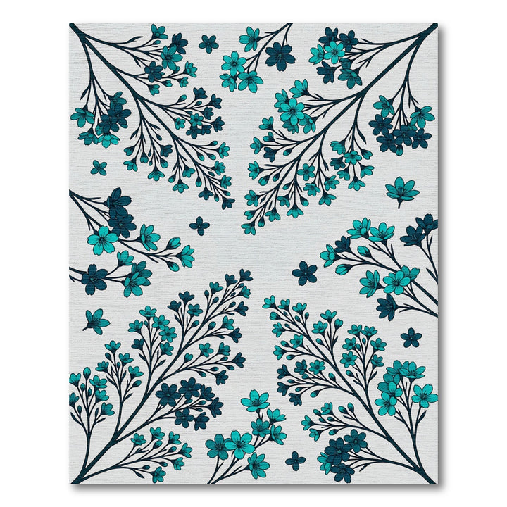Teal Blossom Branch Art Rug