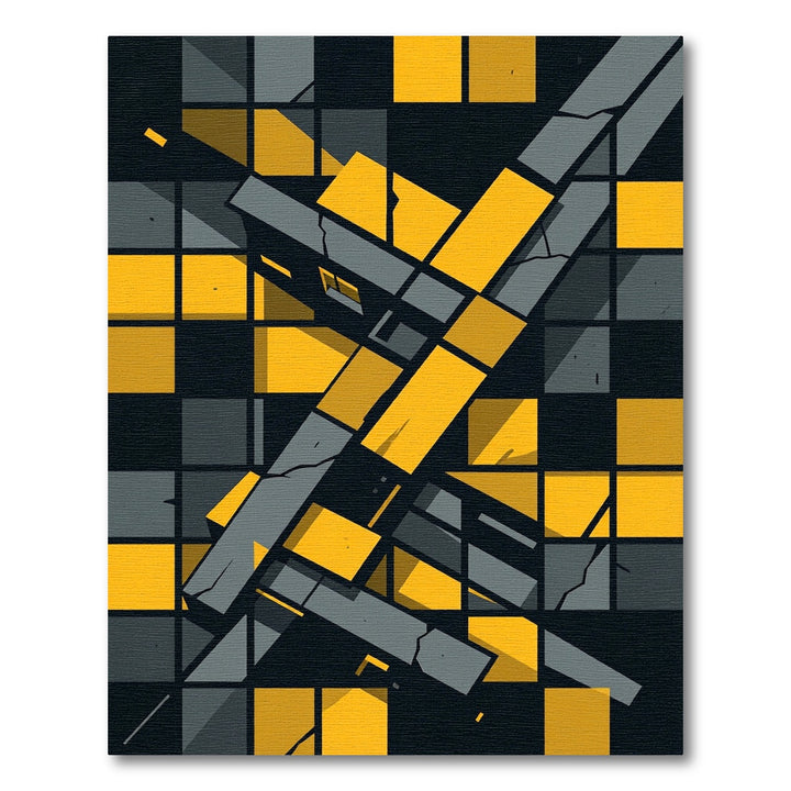 Bold Yellow Gray Geometric Fracture Rug