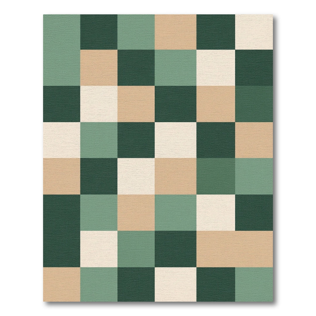 Checkerboard Green Beige Cream Rug