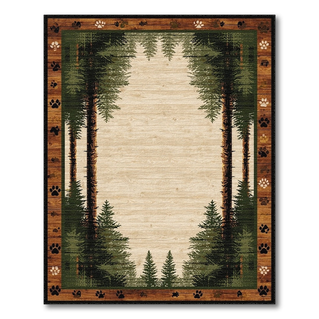 Rustic Pine Forest Paw Print Area Rug