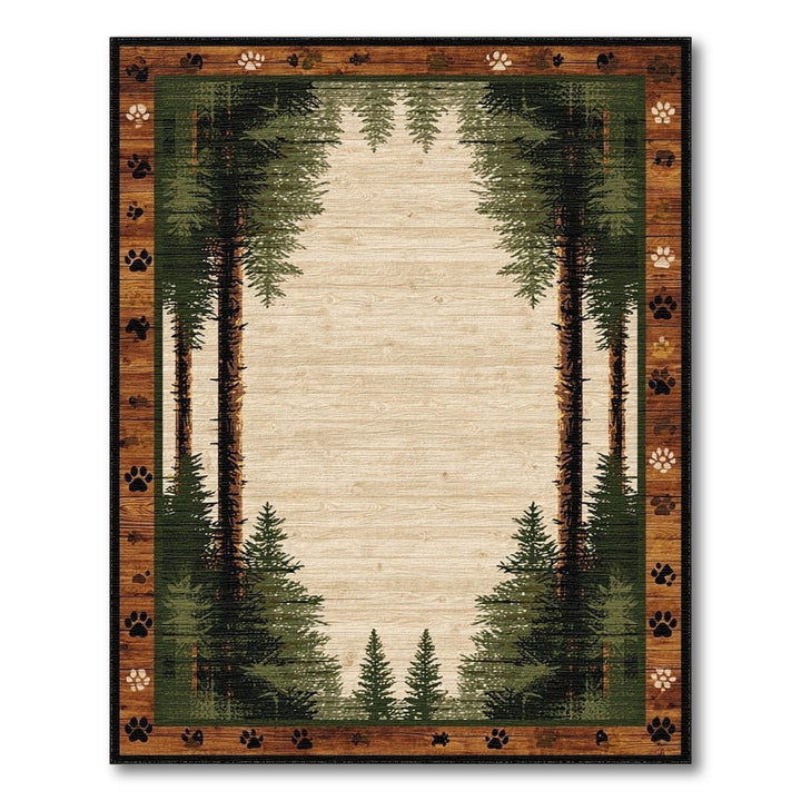 Rustic Pine Forest Paw Print Area Rug