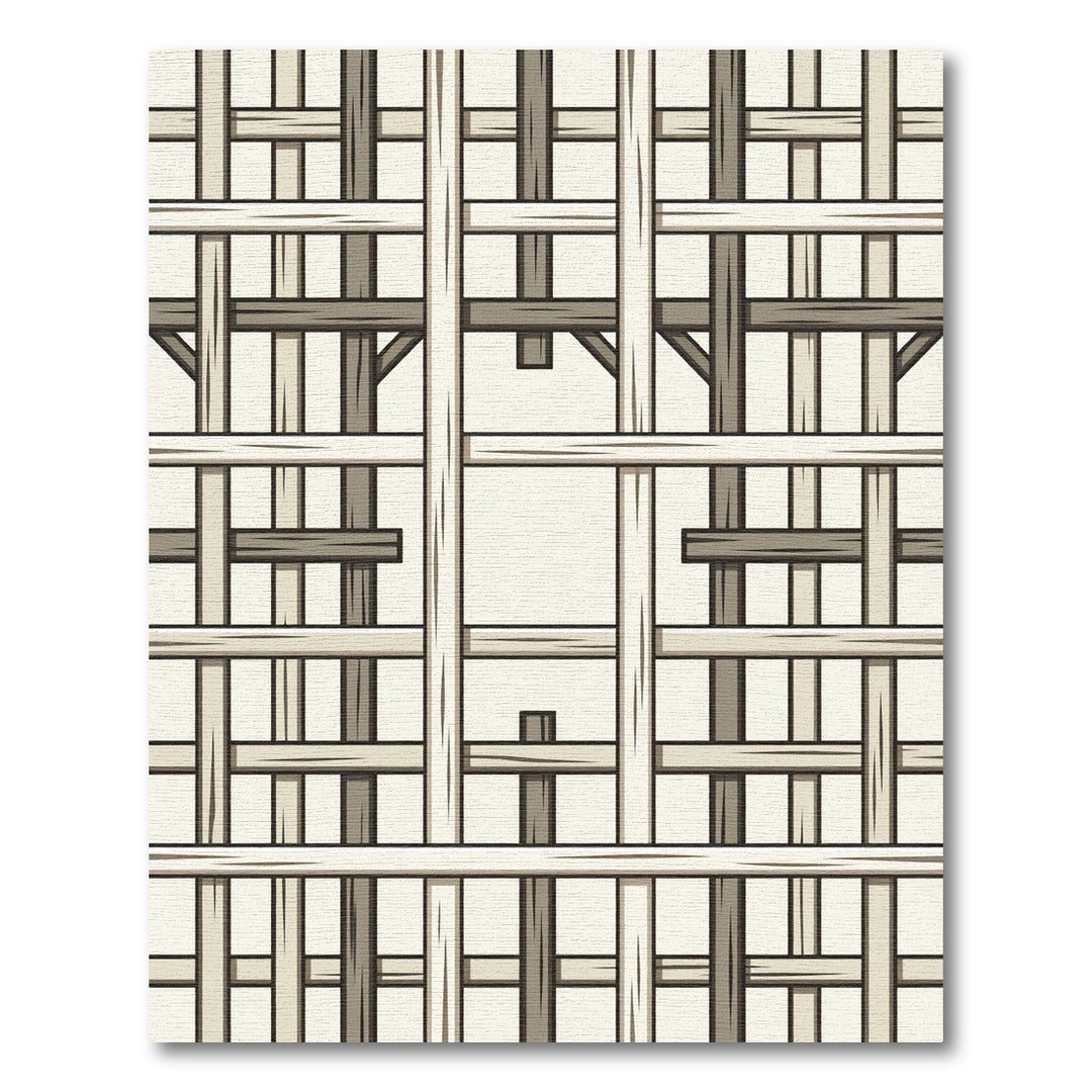 Rustic Wood Beam Grid Rug