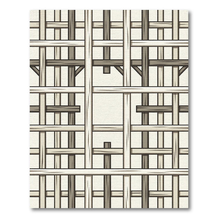 Rustic Wood Beam Grid Rug