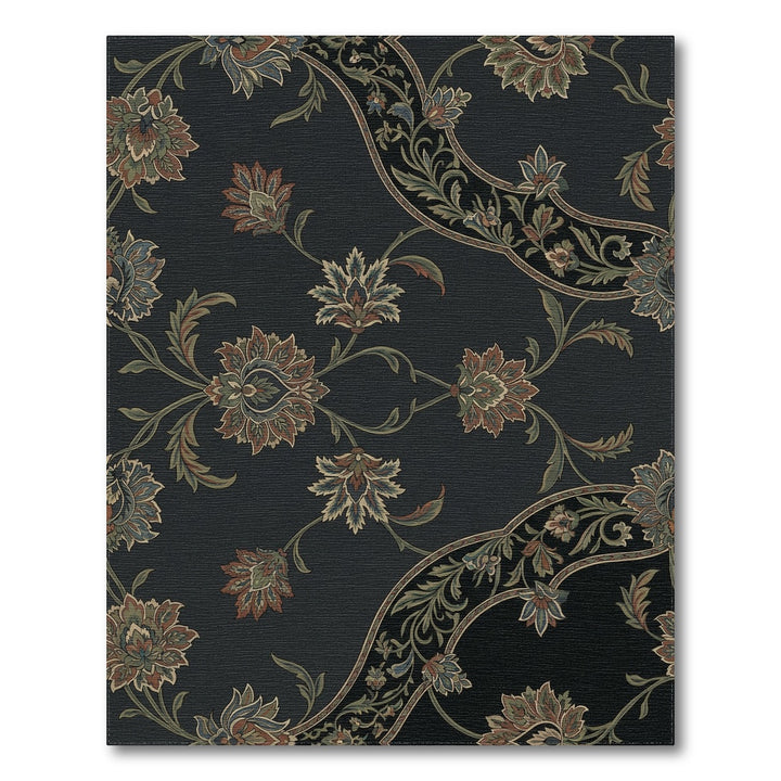 Ornate Floral Scrollwork Navy Rug