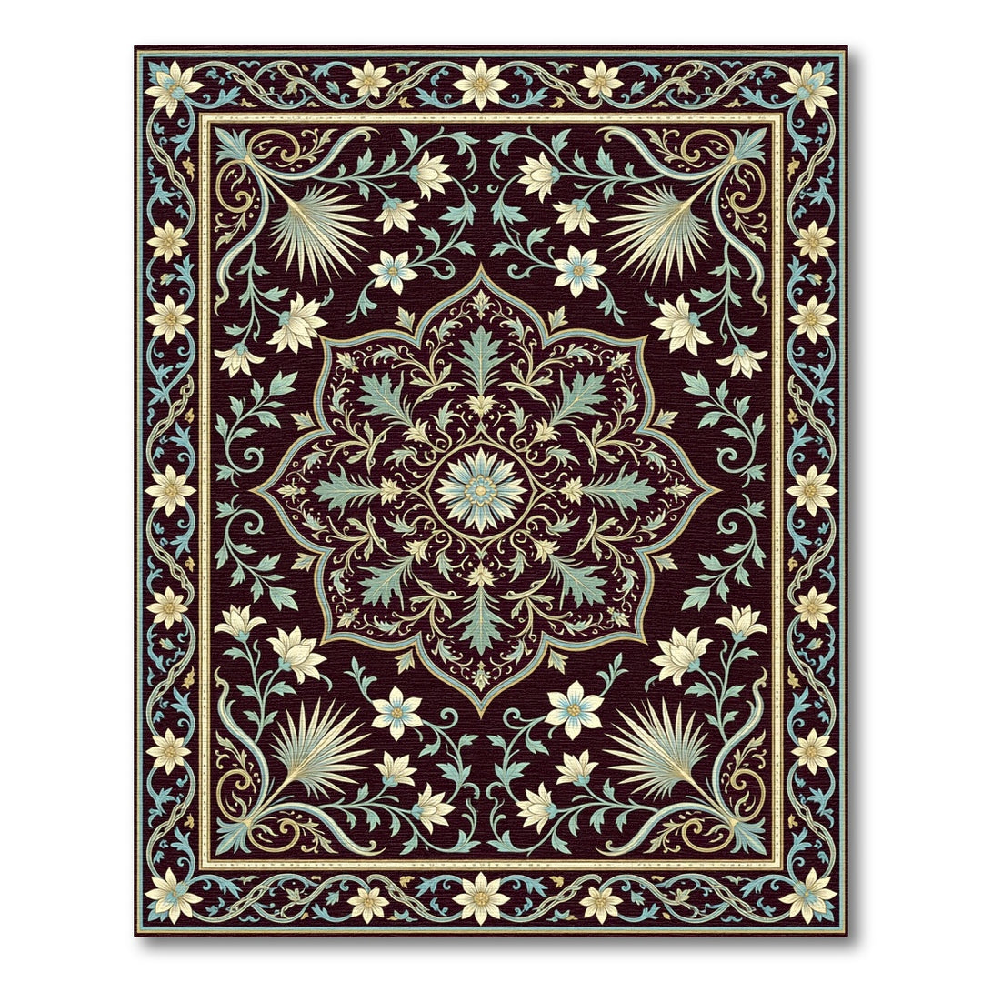 Elegant Cream Blue Floral Medallion Rug