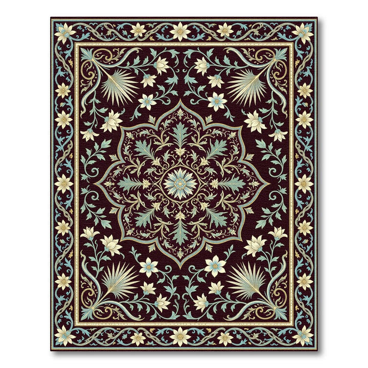 Elegant Cream Blue Floral Medallion Rug