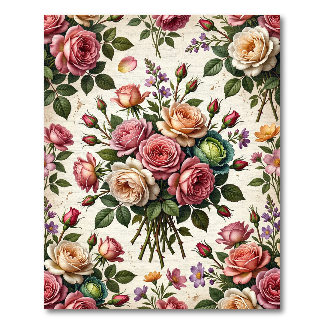 Vintage Rose Bouquet Floral Rug
