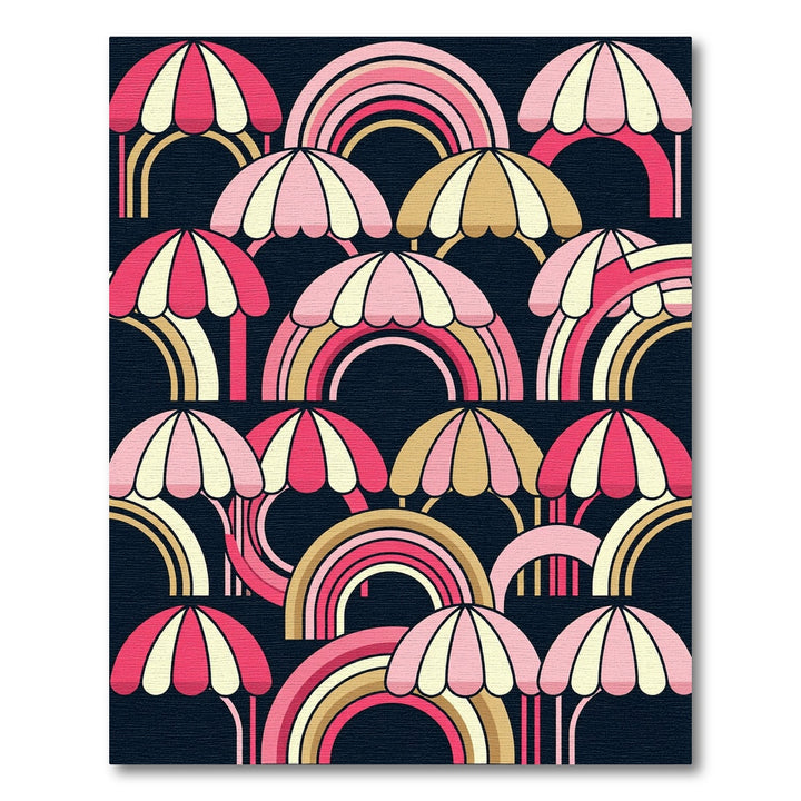 Pink Gold Rainbow Umbrella Composition Rug
