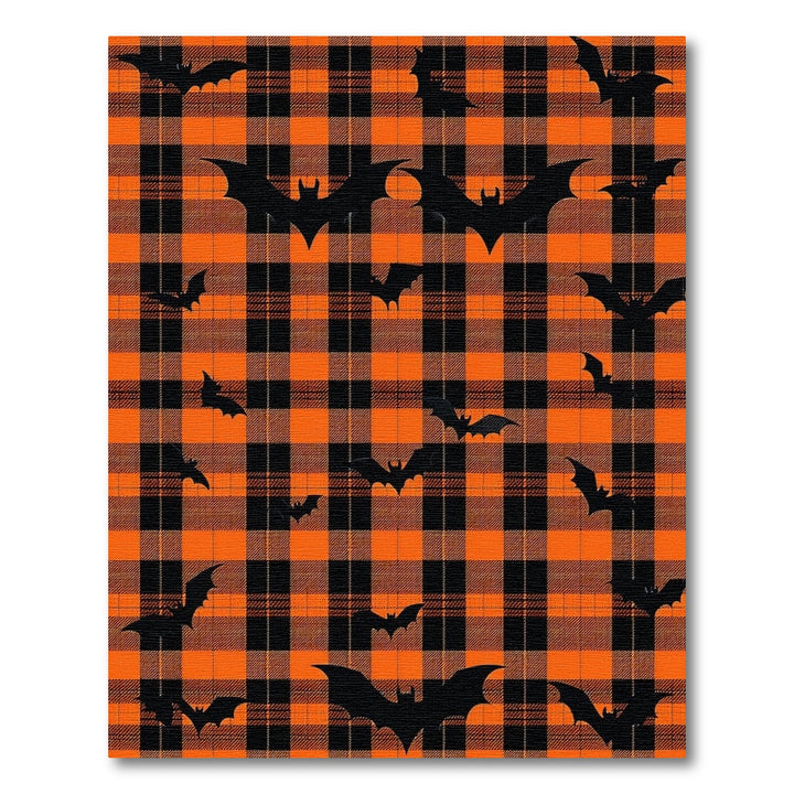 Orange Plaid Bat Silhouette Area Rug