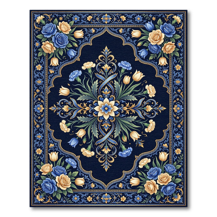 Midnight Blue Floral Scroll Medallion Rug