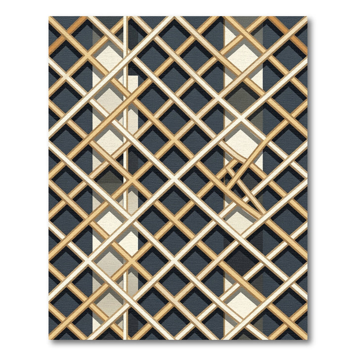 Interlocking Geometric Lattice Cream Gold Rug