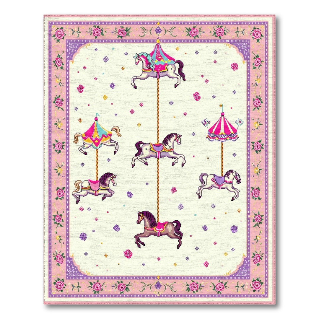 Kids Cartoon Pink Carousel Horse Kids Area Rug