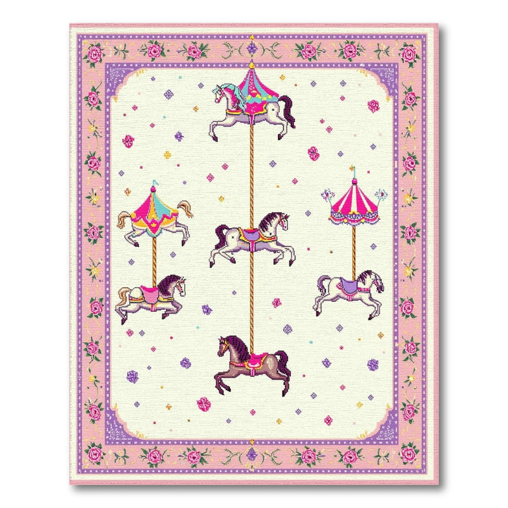 Kids Cartoon Pink Carousel Horse Kids Area Rug