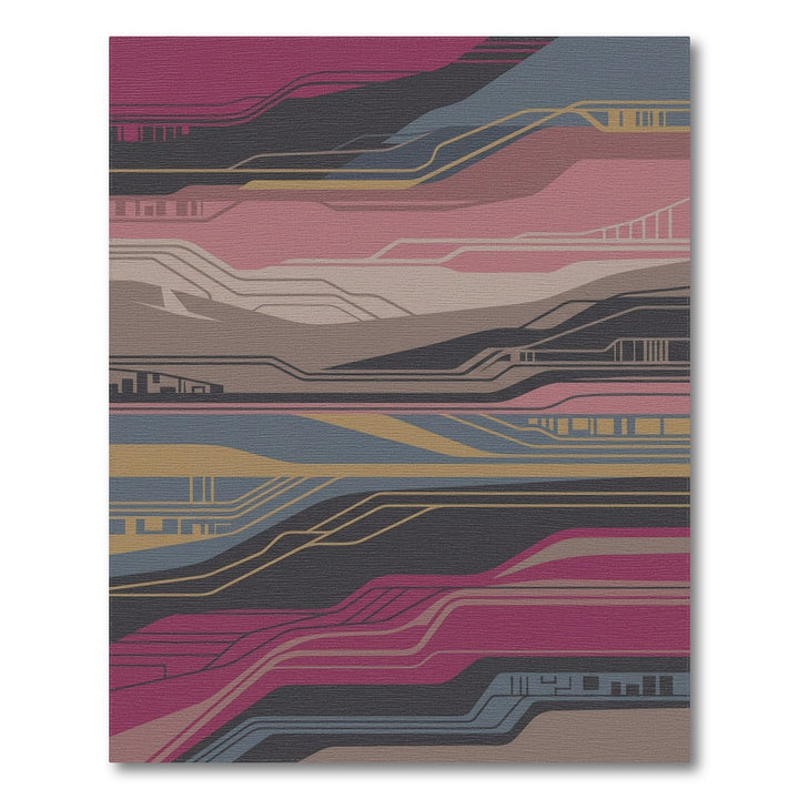 Modern Abstract Lines Magenta Blue Gold Rug