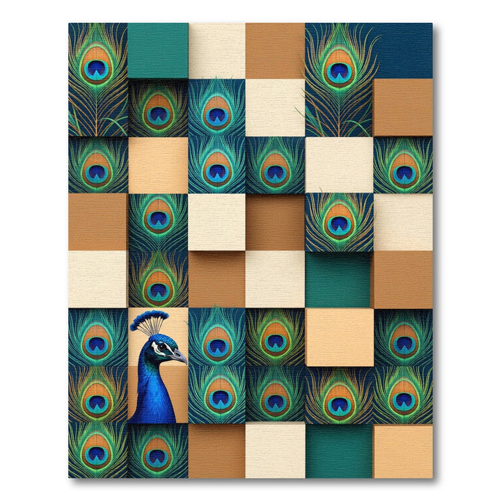 Rich Blue Peacock Feather Squares Rug