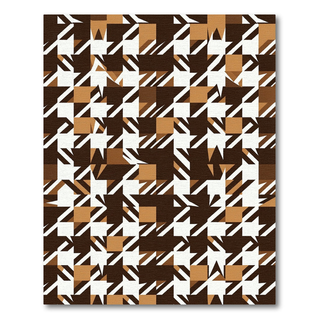 Brown White Ochre Houndstooth Pixelated Rug