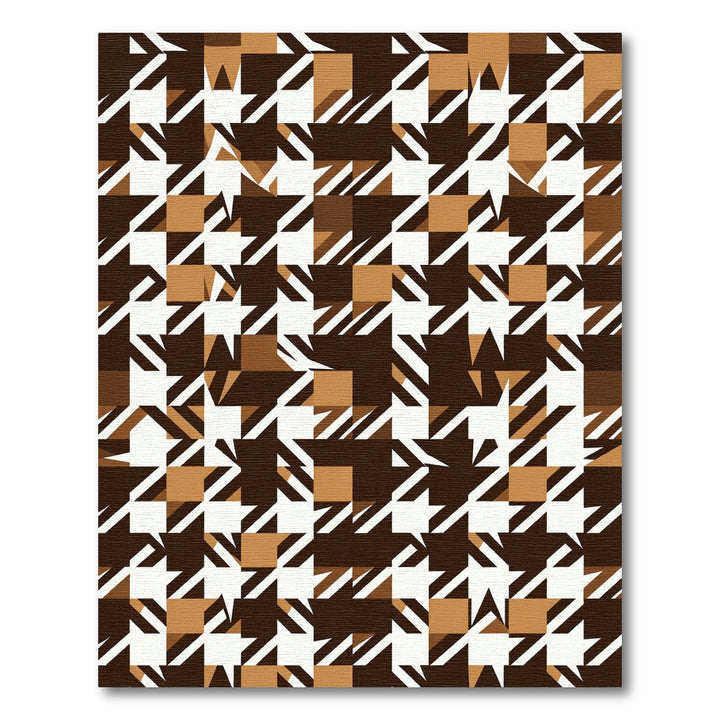 Brown White Ochre Houndstooth Pixelated Rug